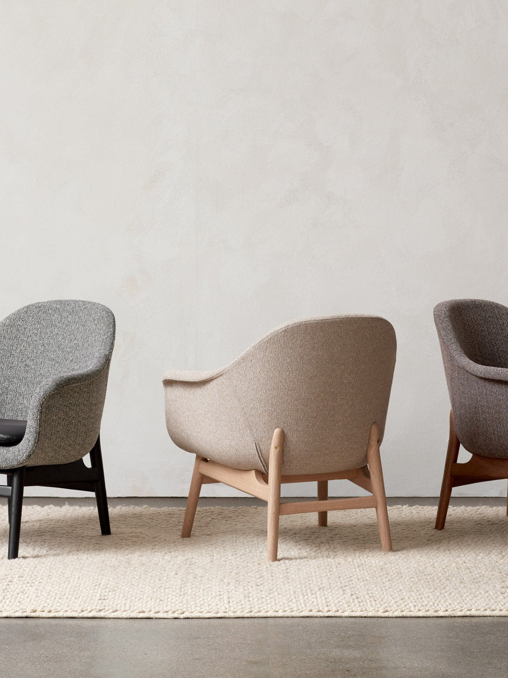 Lounge Chair on Solid Wood Frame Curved Shell, Angled Backrest