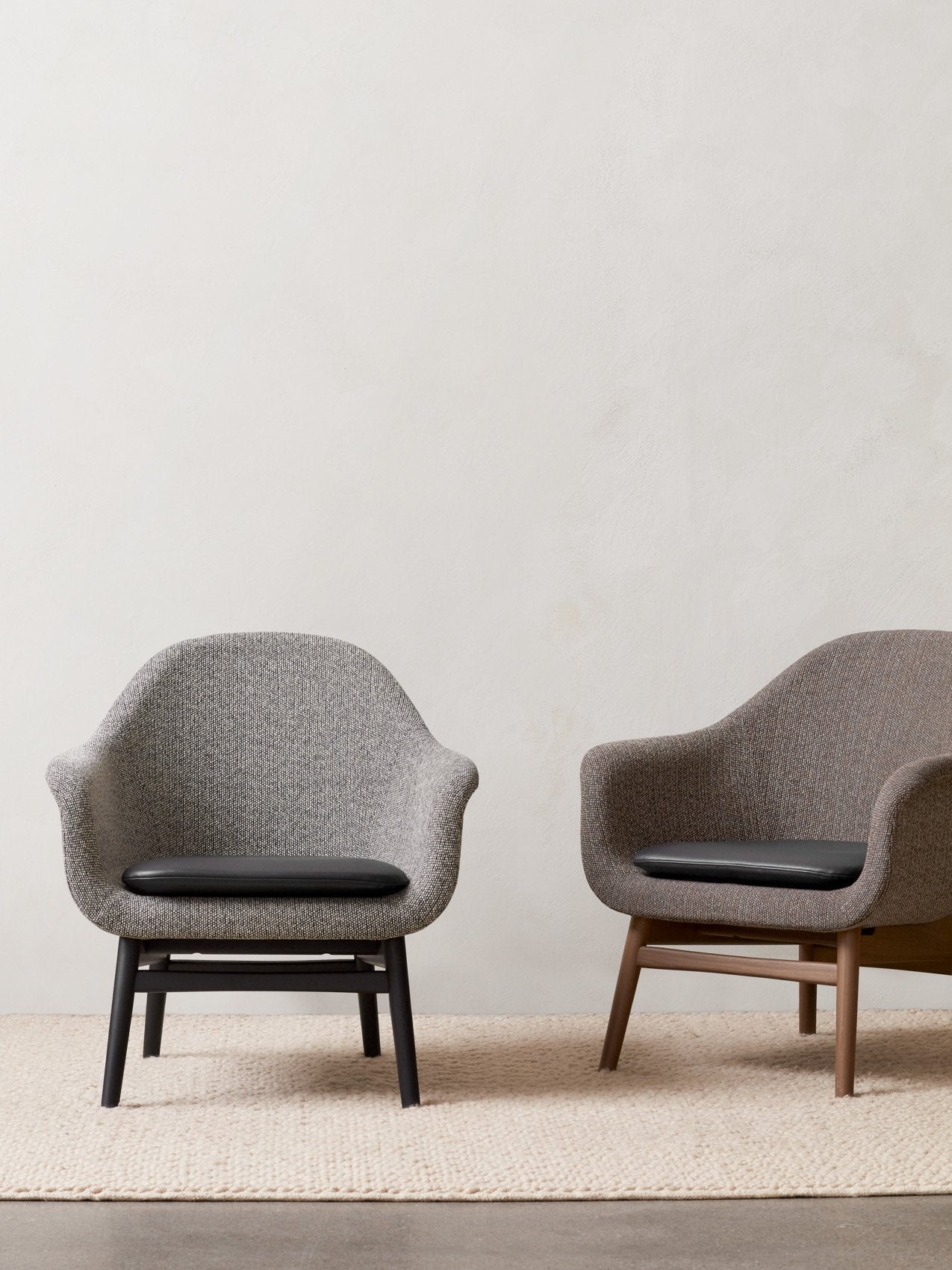 Lounge Chair on Solid Wood Frame Curved Shell, Angled Backrest