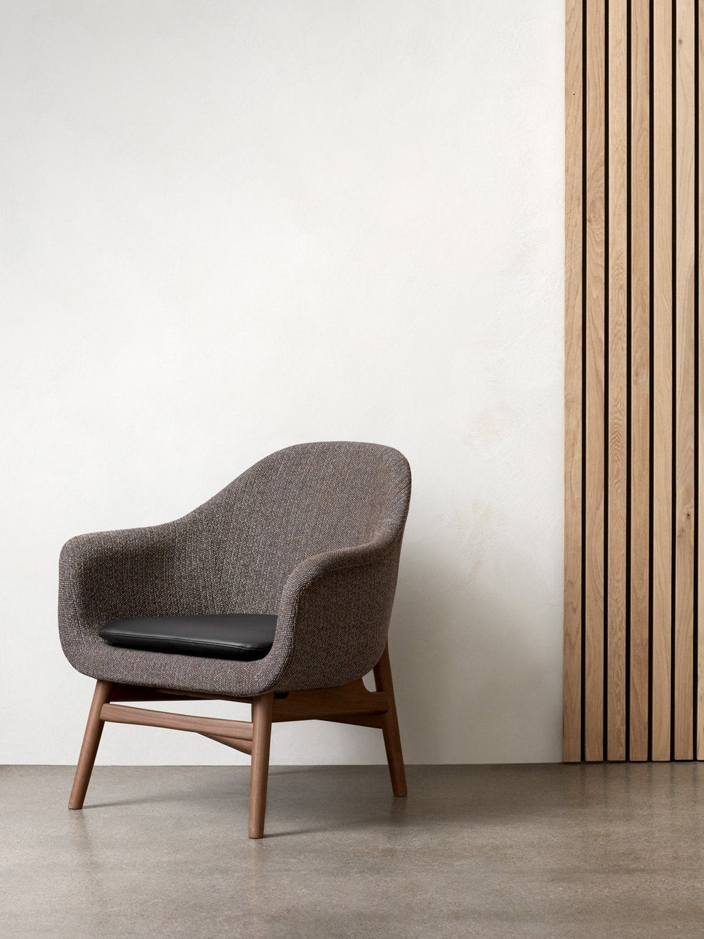 Lounge Chair on Solid Wood Frame Curved Shell, Angled Backrest