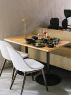 Side Dining Chair, Wooden Base ¨C Compact Shell, Textile or Leather