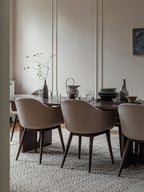 Upholstered Dining Chair, Wooden Base ¨C High Back, Outward Armrests