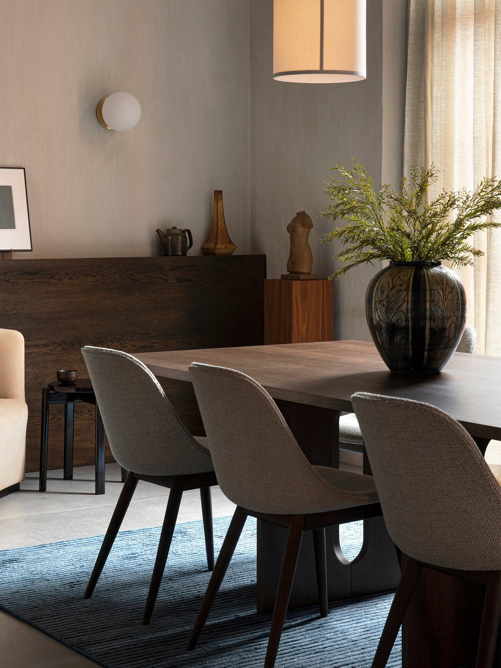 Side Dining Chair, Wooden Base ¨C Compact Shell, Textile or Leather