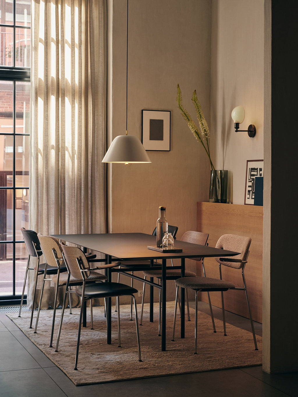 Dining Chair with Armrests ¨C Chrome Base, Veneer Back, Stackable