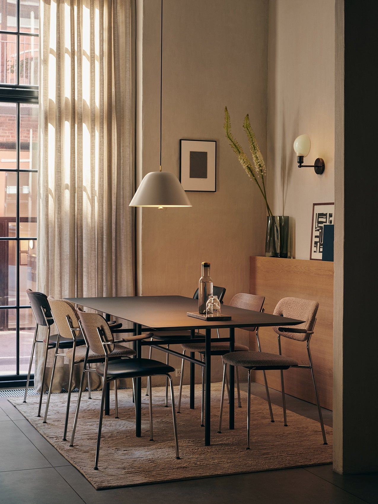 Dining Chair with Armrests ¨C Chrome Base, Veneer Back, Stackable