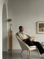 Lounge Chair Horseshoe Frame, Integrated Headrest, Wood Armrests