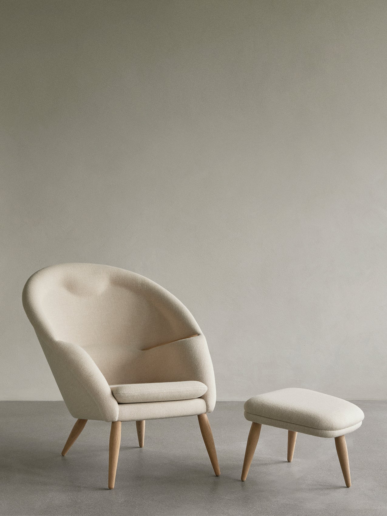 Lounge Ottoman Embracing Form, Pairs with Lounge Chair, Oak or Walnut
