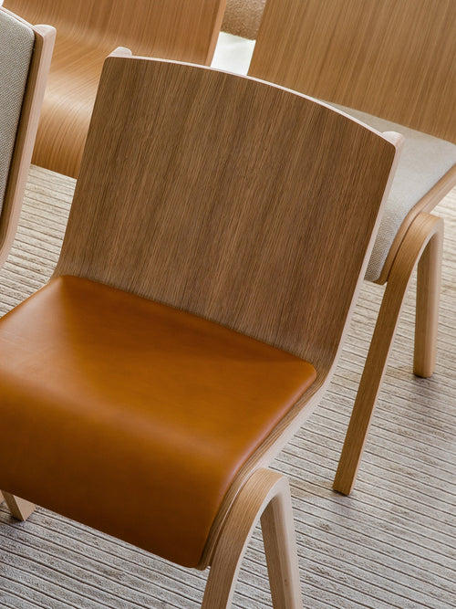 Cantilevered Dining Chair, Upholstered Seat ¨C Oak Veneer, Stackable