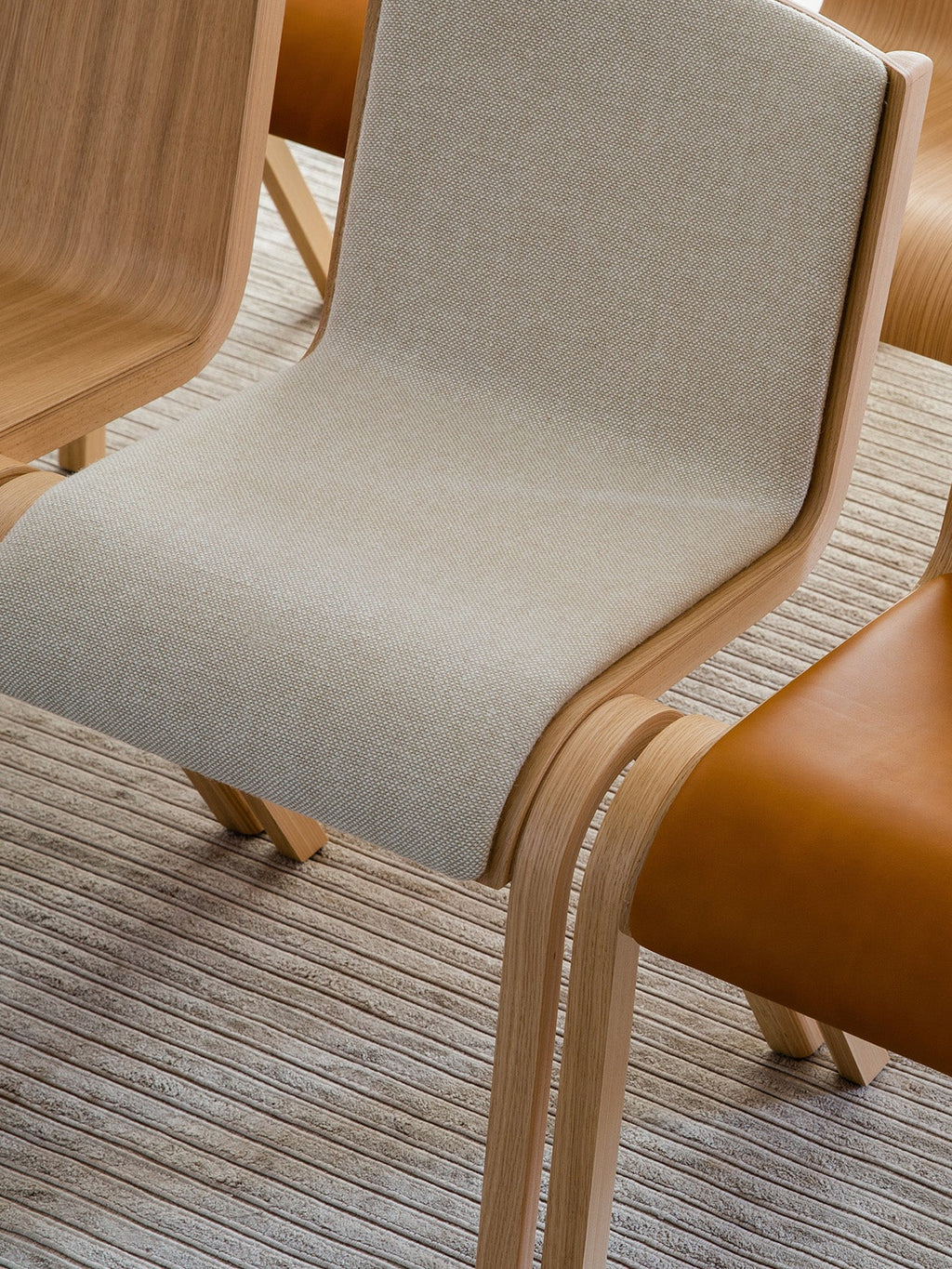 Cantilevered Dining Chair, Front Upholstered ¨C Oak Veneer, Stackable