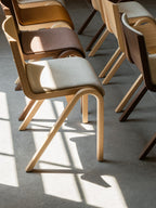 Cantilevered Dining Chair, Upholstered Seat ¨C Oak Veneer, Stackable