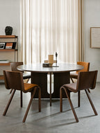 Cantilevered Dining Chair, Front Upholstered ¨C Oak Veneer, Stackable
