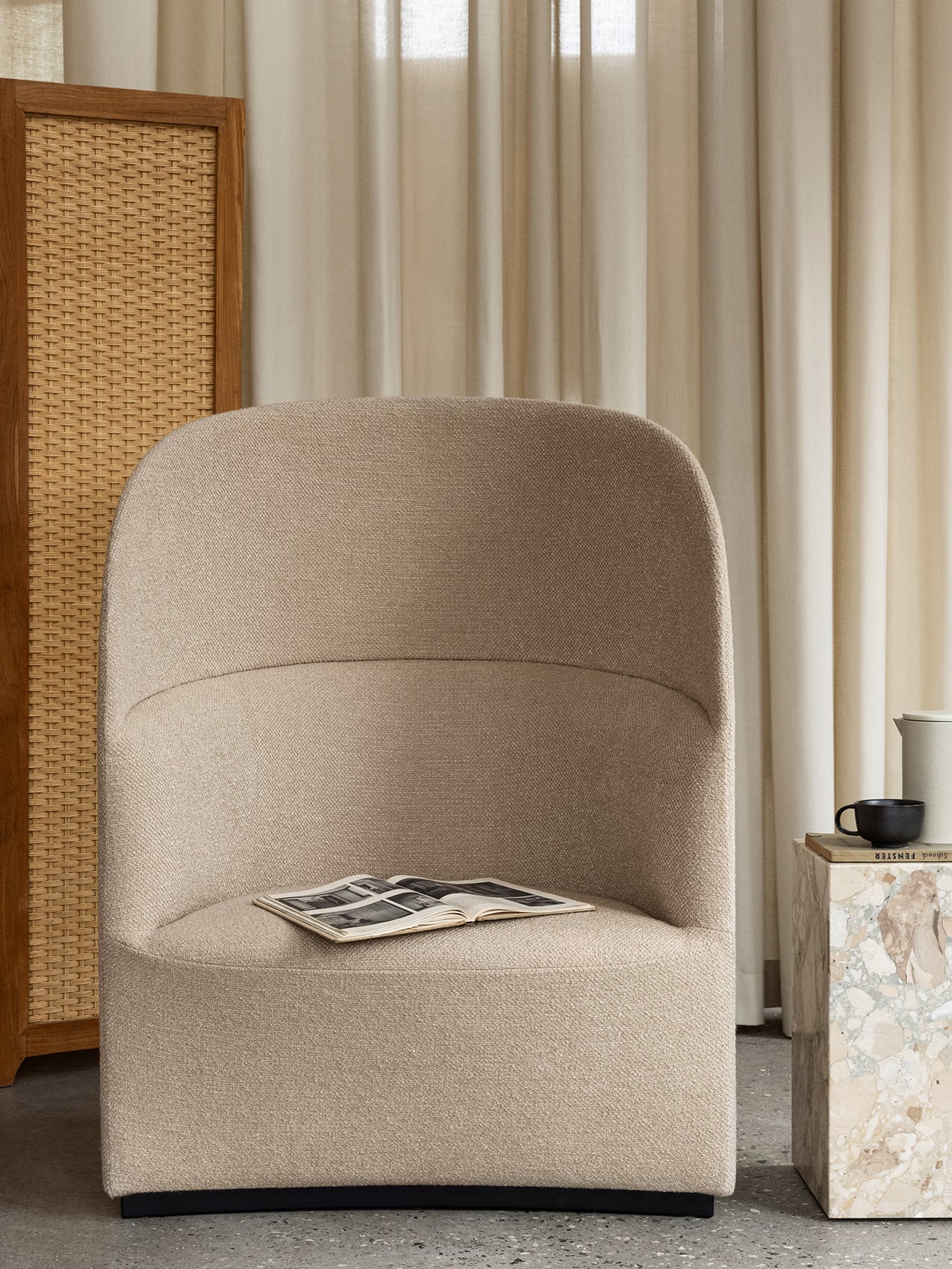 High Back Lounge Chair Geometric Silhouette, USB Port, Wide Low Seat