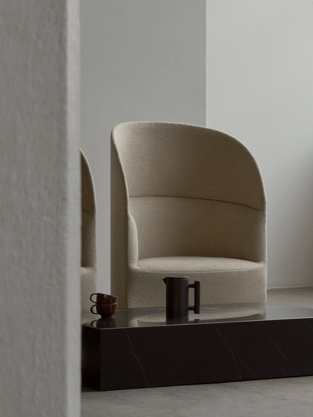 High Back Lounge Chair Geometric Silhouette, USB Port, Wide Low Seat