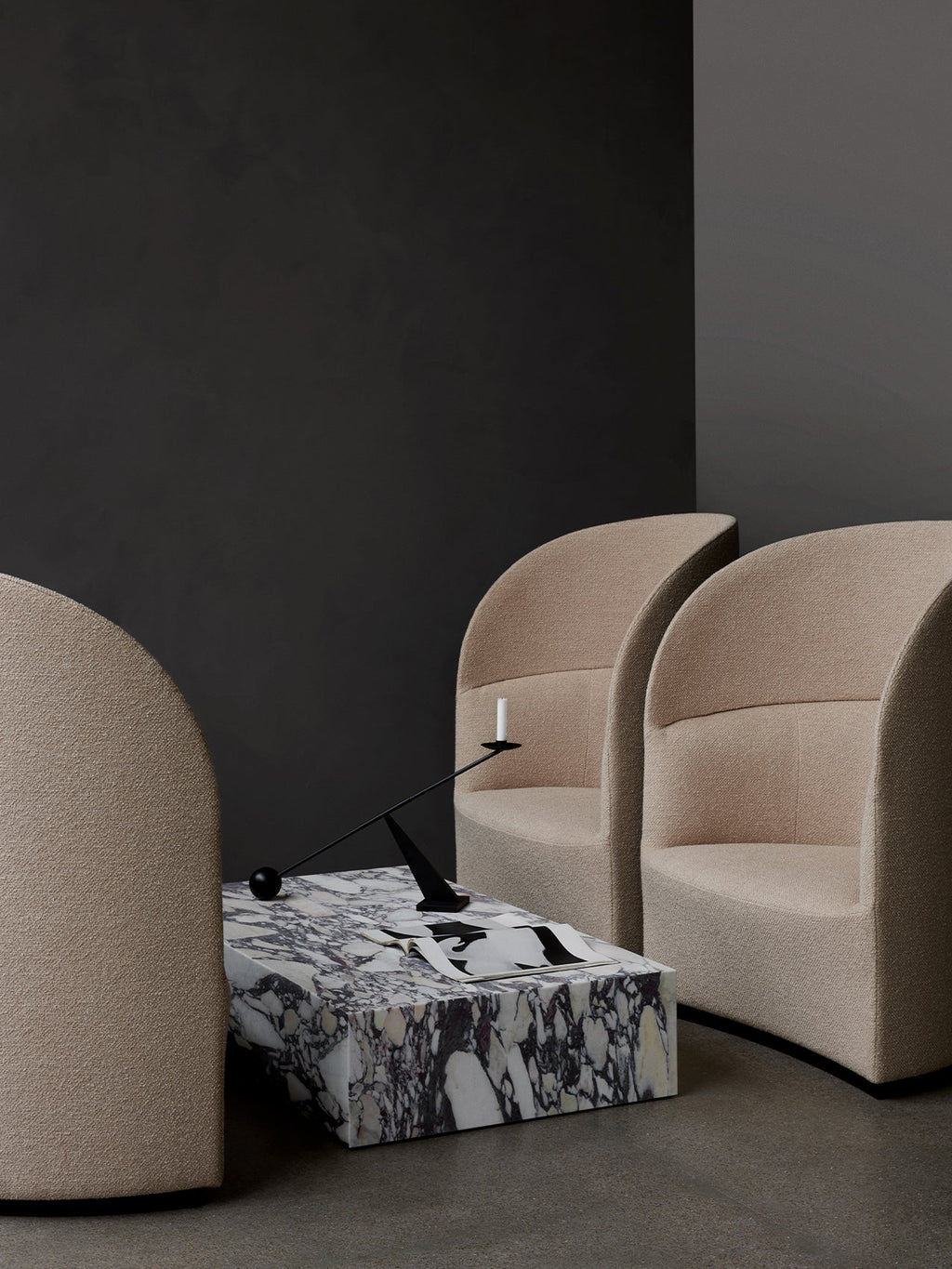 High Back Lounge Chair Geometric Silhouette, USB Port, Wide Low Seat