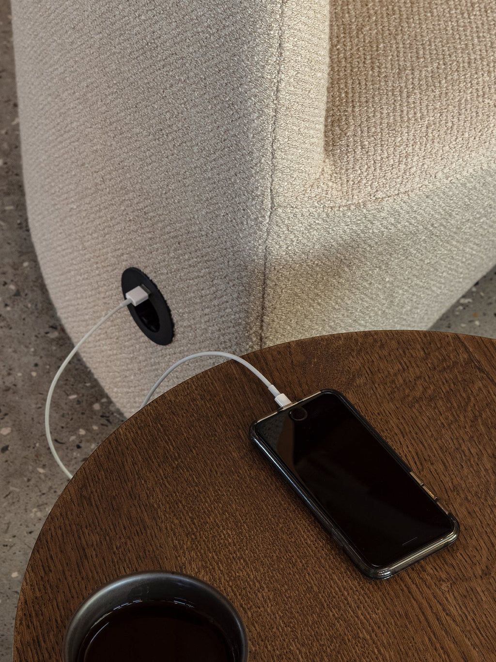 High Back Lounge Chair Geometric Silhouette, USB Port, Wide Low Seat