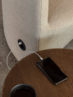 High Back Lounge Chair Geometric Silhouette, USB Port, Wide Low Seat