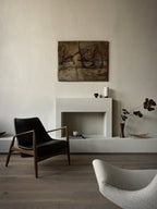 Low Back Lounge Chair Angled Frame, Leather Upholstery, Floating Shell