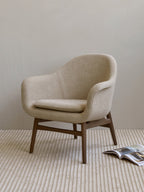 Lounge Chair on Solid Wood Frame Curved Shell, Angled Backrest