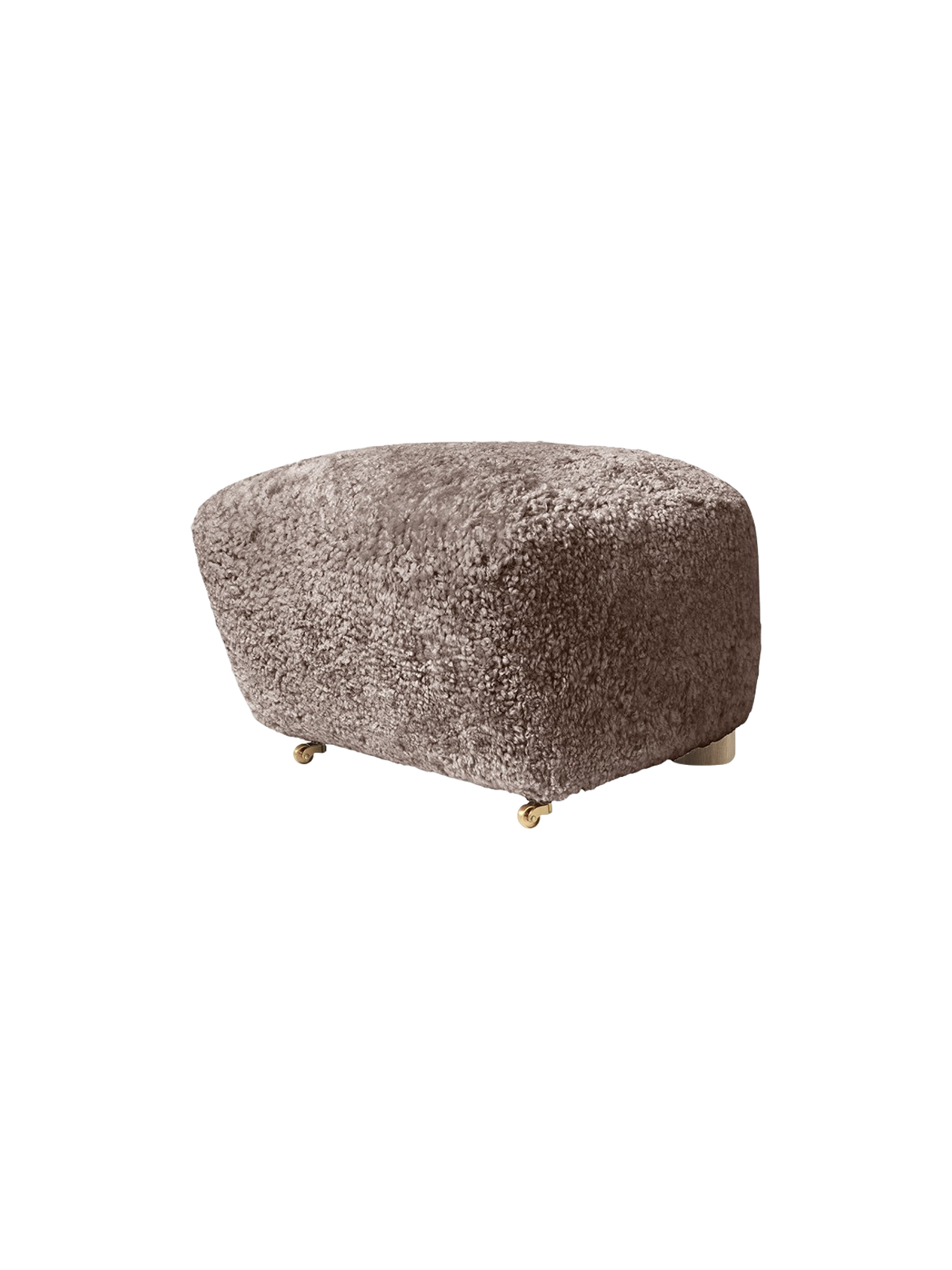 Ottoman in Sheepskin Oak Legs, Brass Casters, Pairs with Lounge Chair