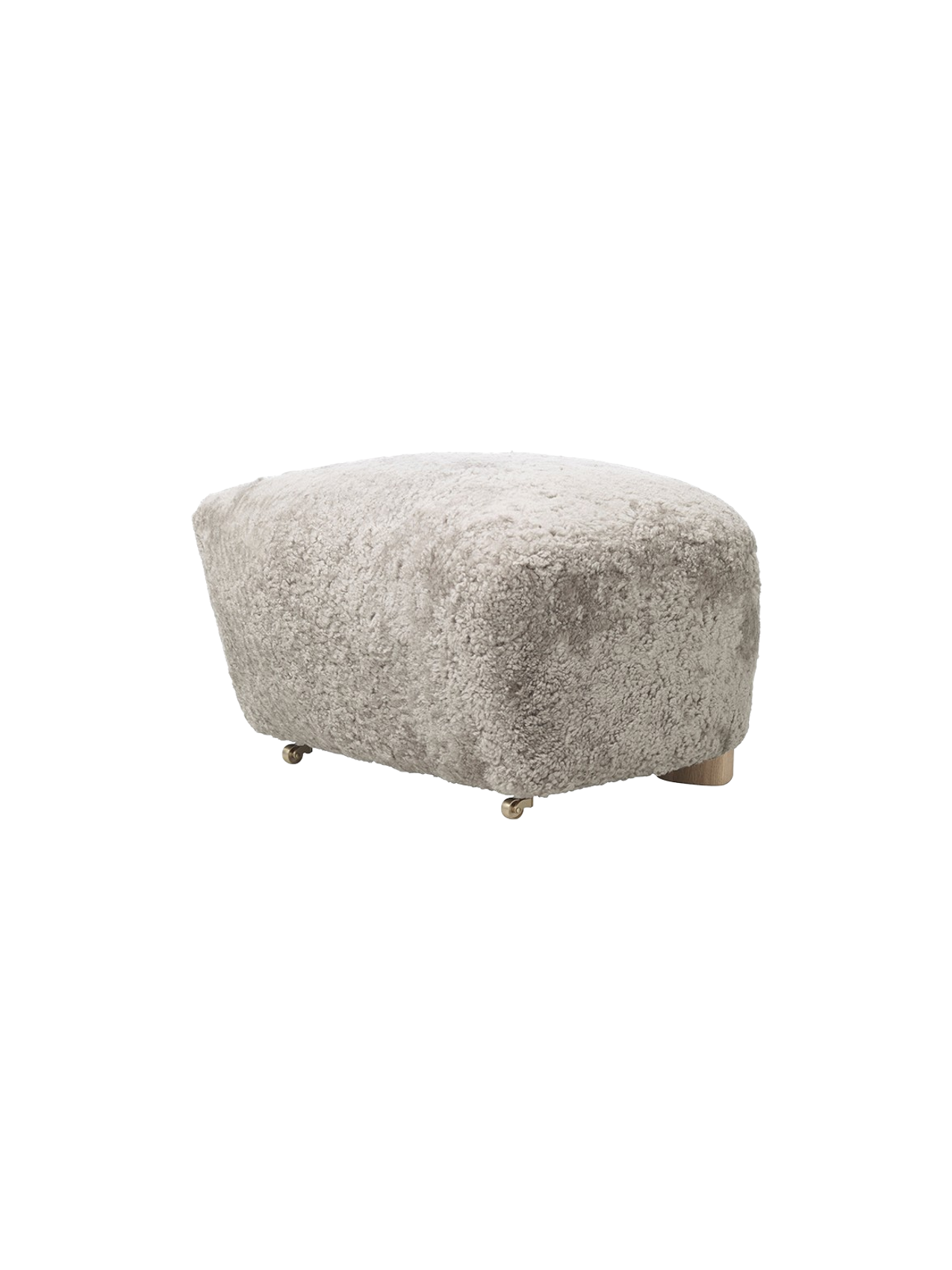Ottoman in Sheepskin Oak Legs, Brass Casters, Pairs with Lounge Chair