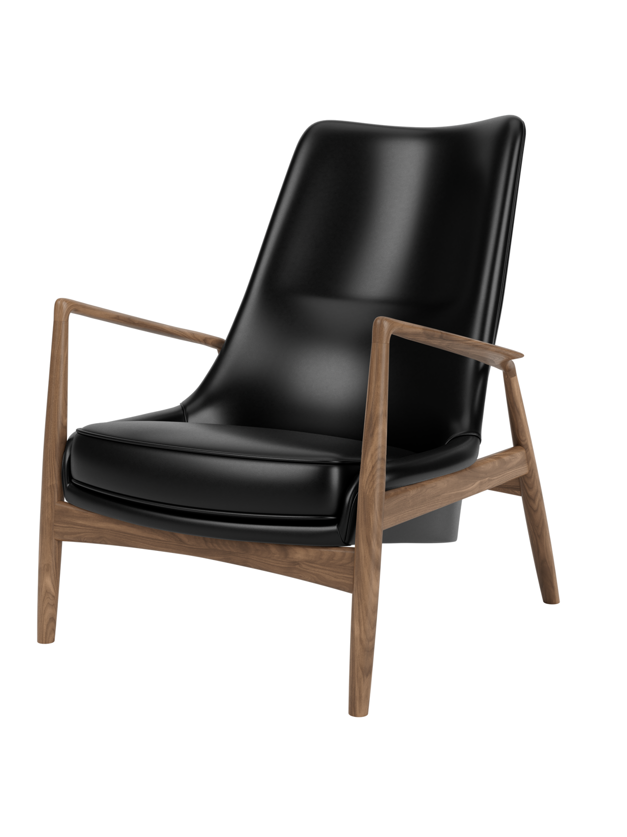 High Back Lounge Chair Angled Frame, Leather Upholstery, Floating Shell