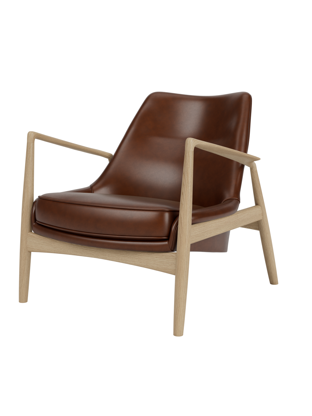 Low Back Lounge Chair Angled Frame, Leather Upholstery, Floating Shell