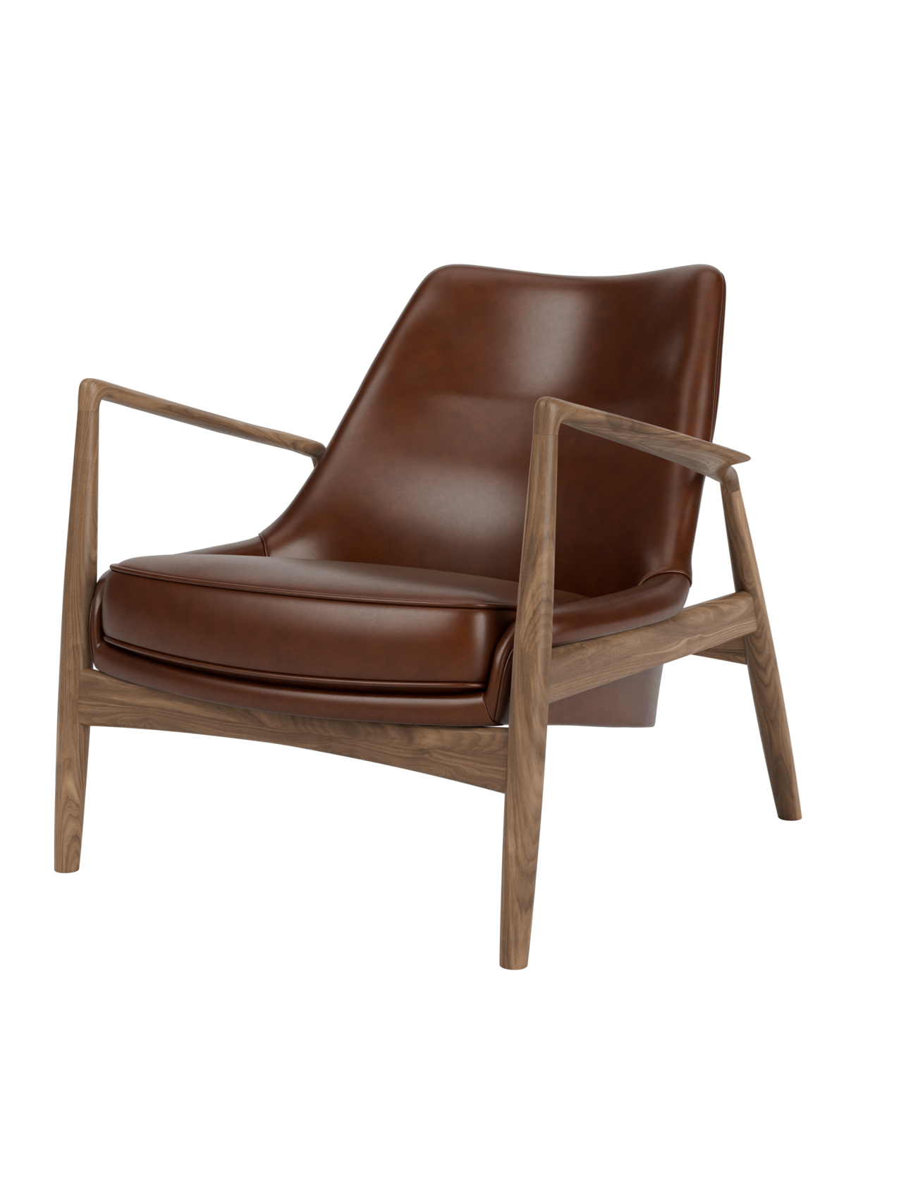 Low Back Lounge Chair Angled Frame, Leather Upholstery, Floating Shell