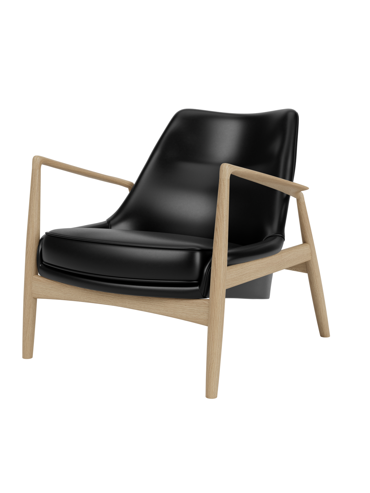 Low Back Lounge Chair Angled Frame, Leather Upholstery, Floating Shell