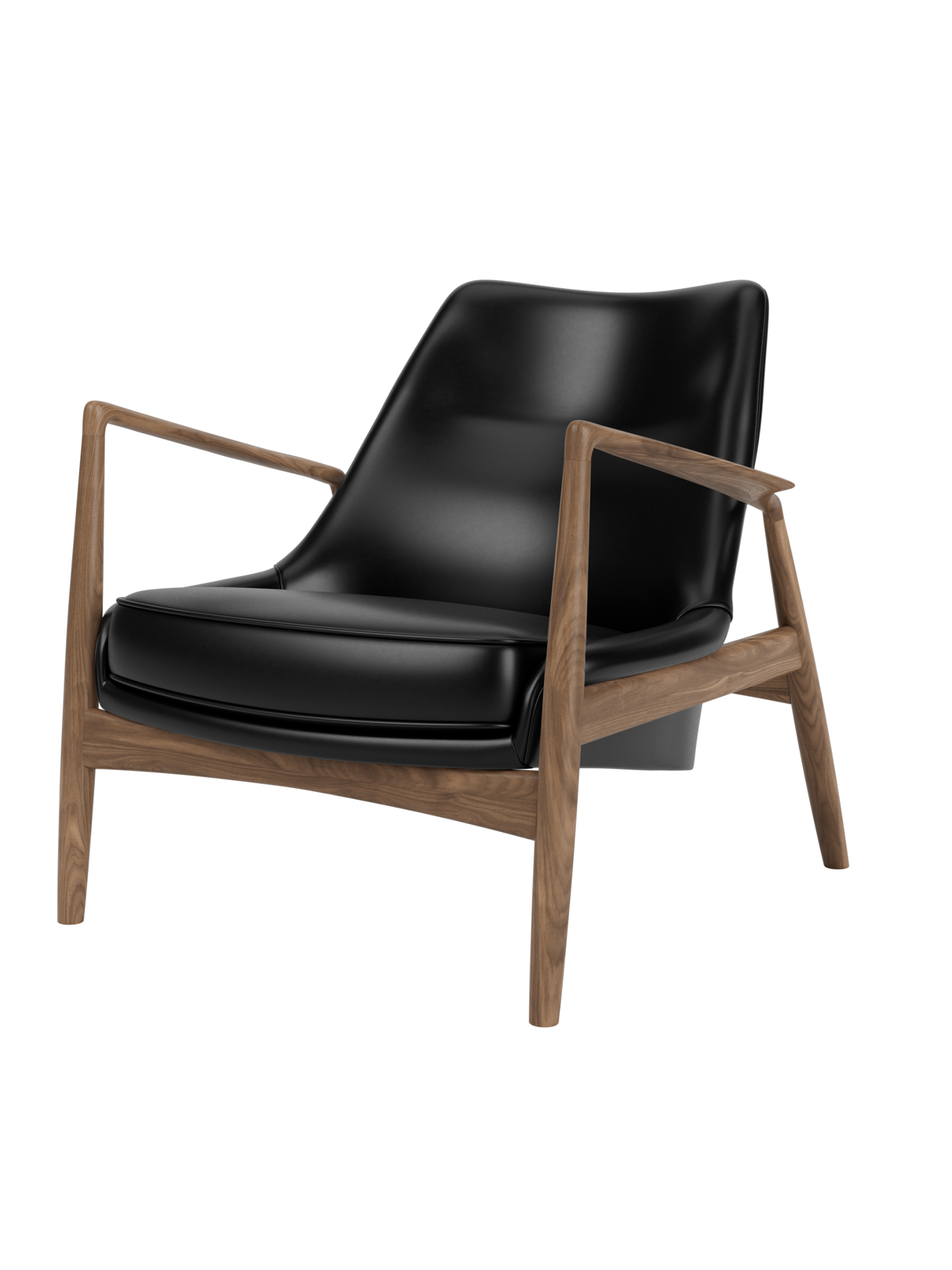 Low Back Lounge Chair Angled Frame, Leather Upholstery, Floating Shell
