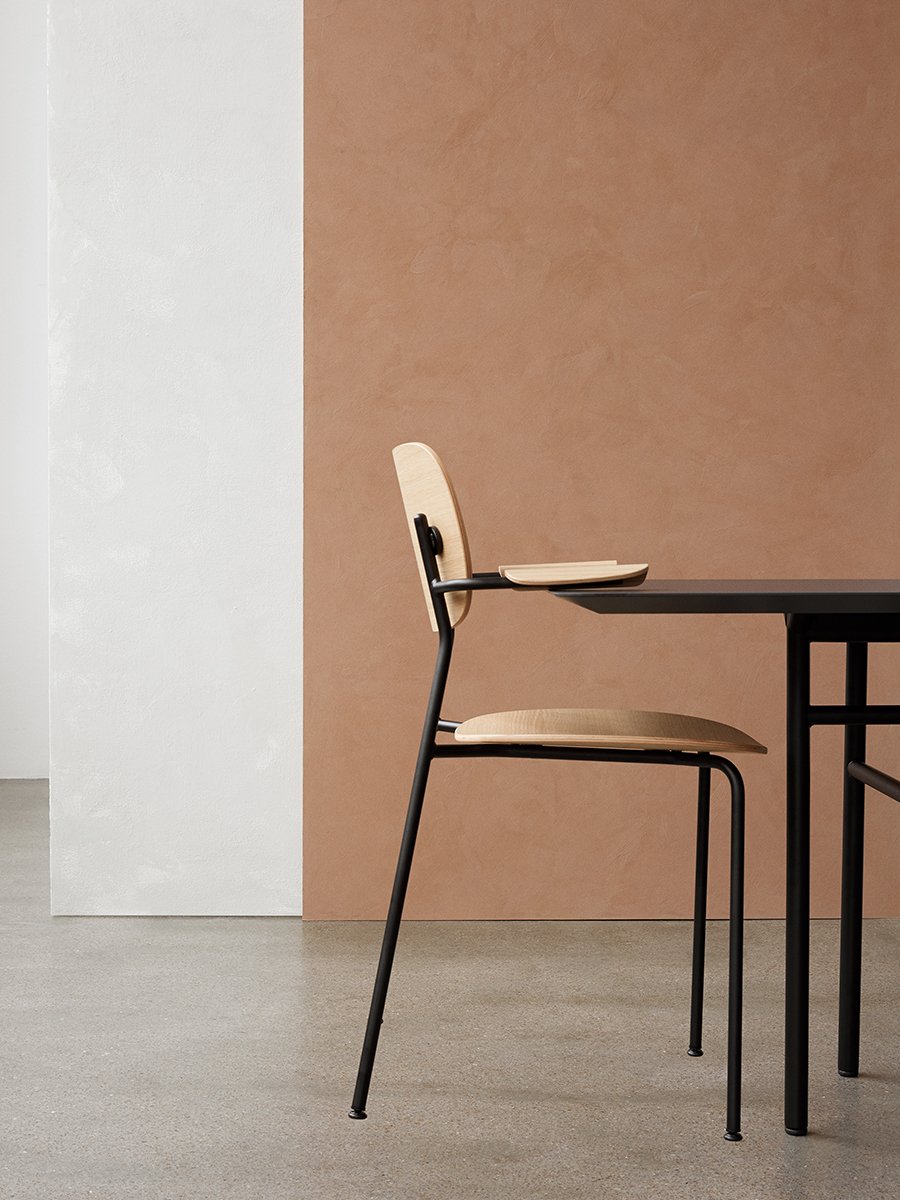 Dining Chair with Armrests, Black Frame, Wood Veneer ¨C Stackable