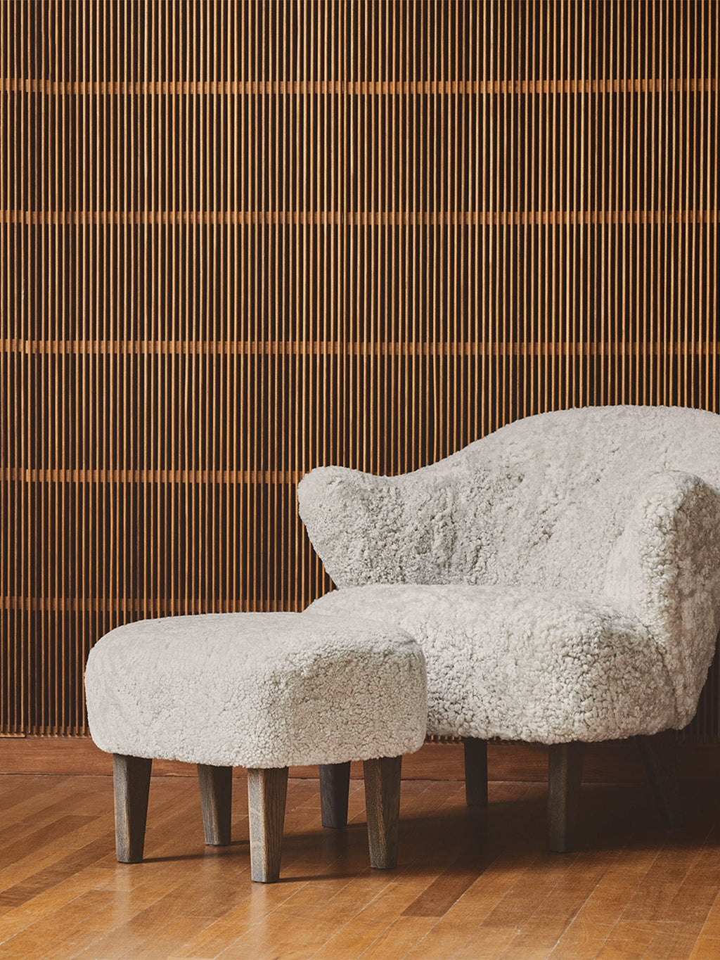 Compact Lounge Chair in Sheepskin Sculptural Armrests