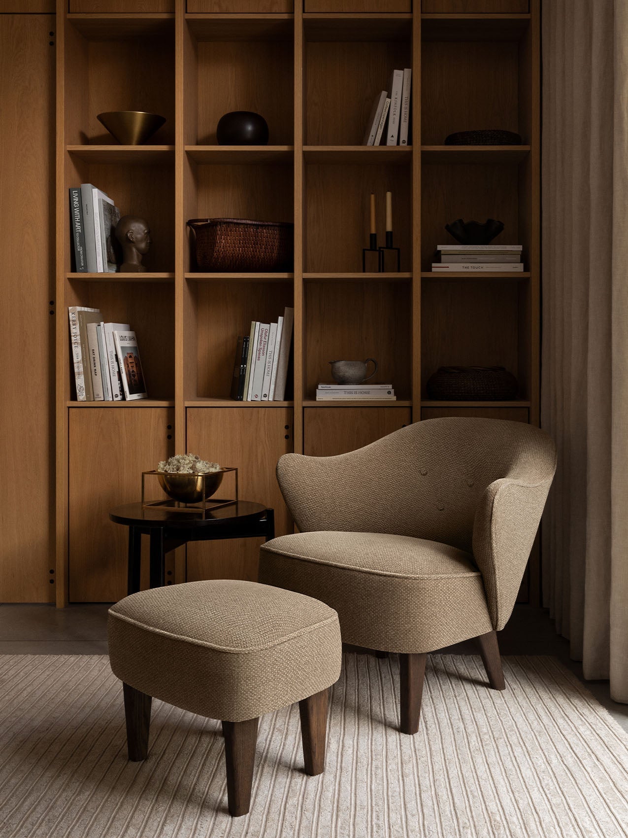 Compact Lounge Chair in Textile Sculptural Armrests