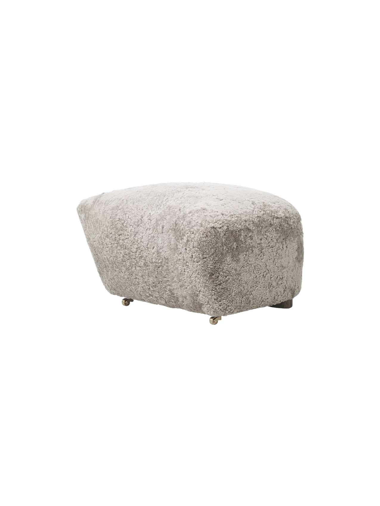 Ottoman in Sheepskin Oak Legs, Brass Casters, Pairs with Lounge Chair