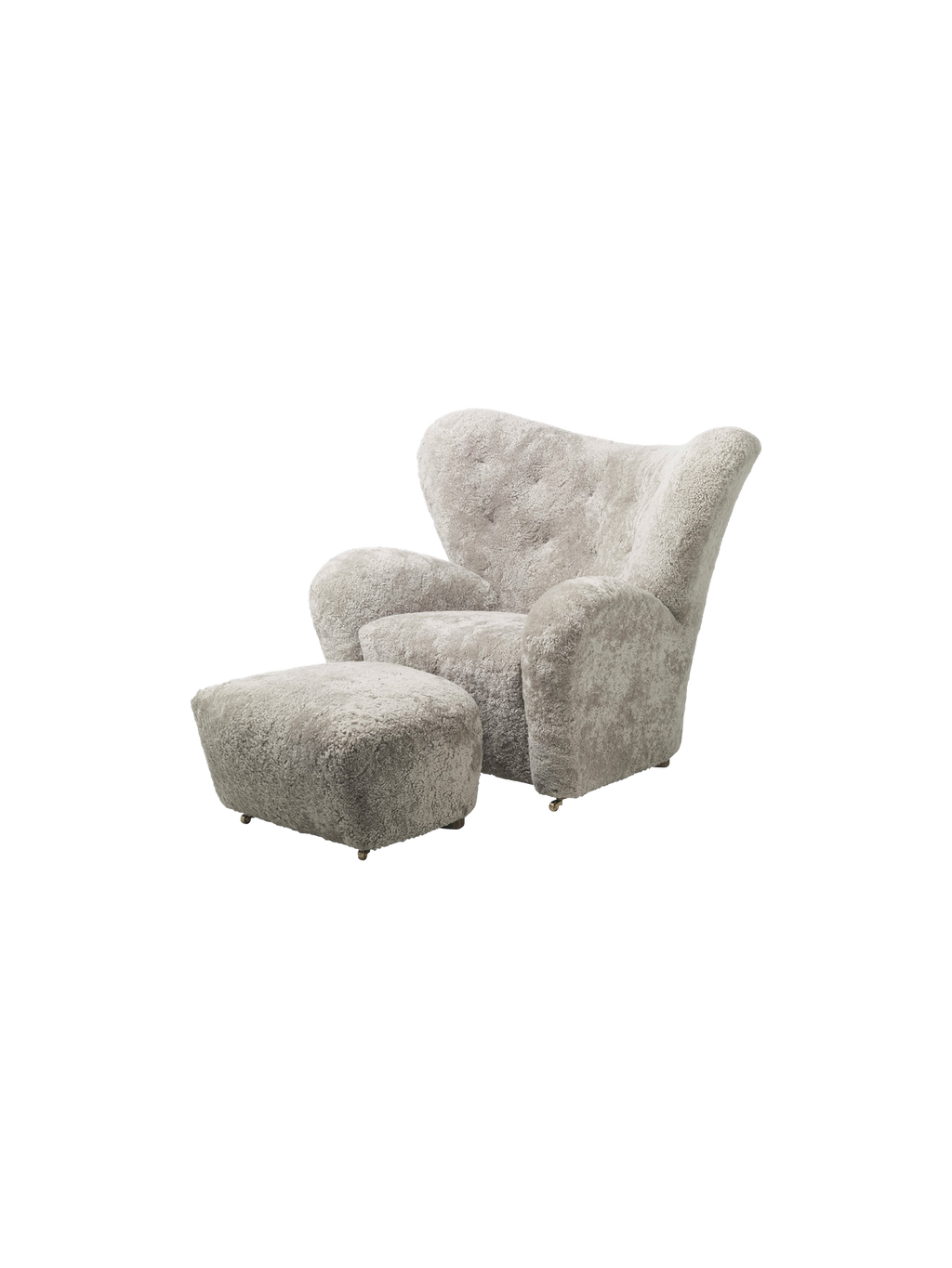 Ottoman in Sheepskin Oak Legs, Brass Casters, Pairs with Lounge Chair