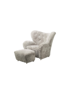 Ottoman in Sheepskin Oak Legs, Brass Casters, Pairs with Lounge Chair