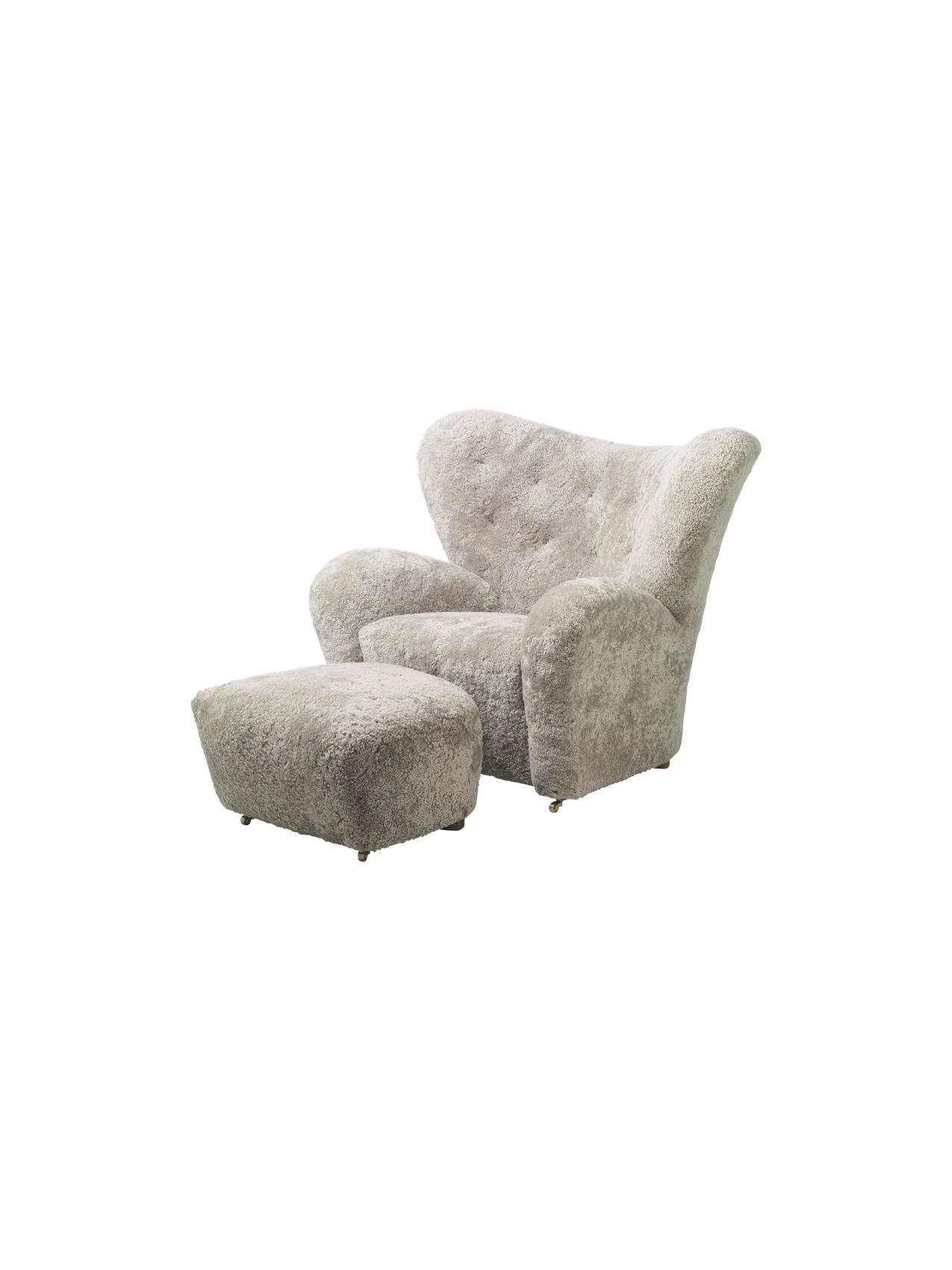 Ottoman in Sheepskin Oak Legs, Brass Casters, Pairs with Lounge Chair