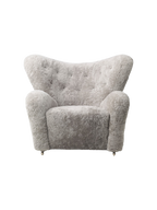 Lounge Chair in Sheepskin Curved Armchair, Oak Legs, Brass Casters