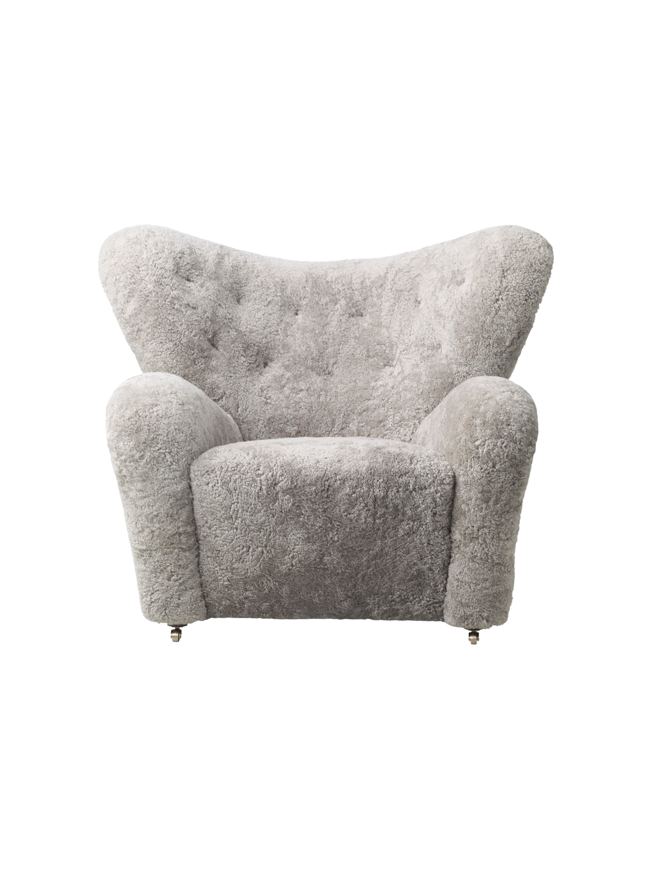 Lounge Chair in Sheepskin Curved Armchair, Oak Legs, Brass Casters