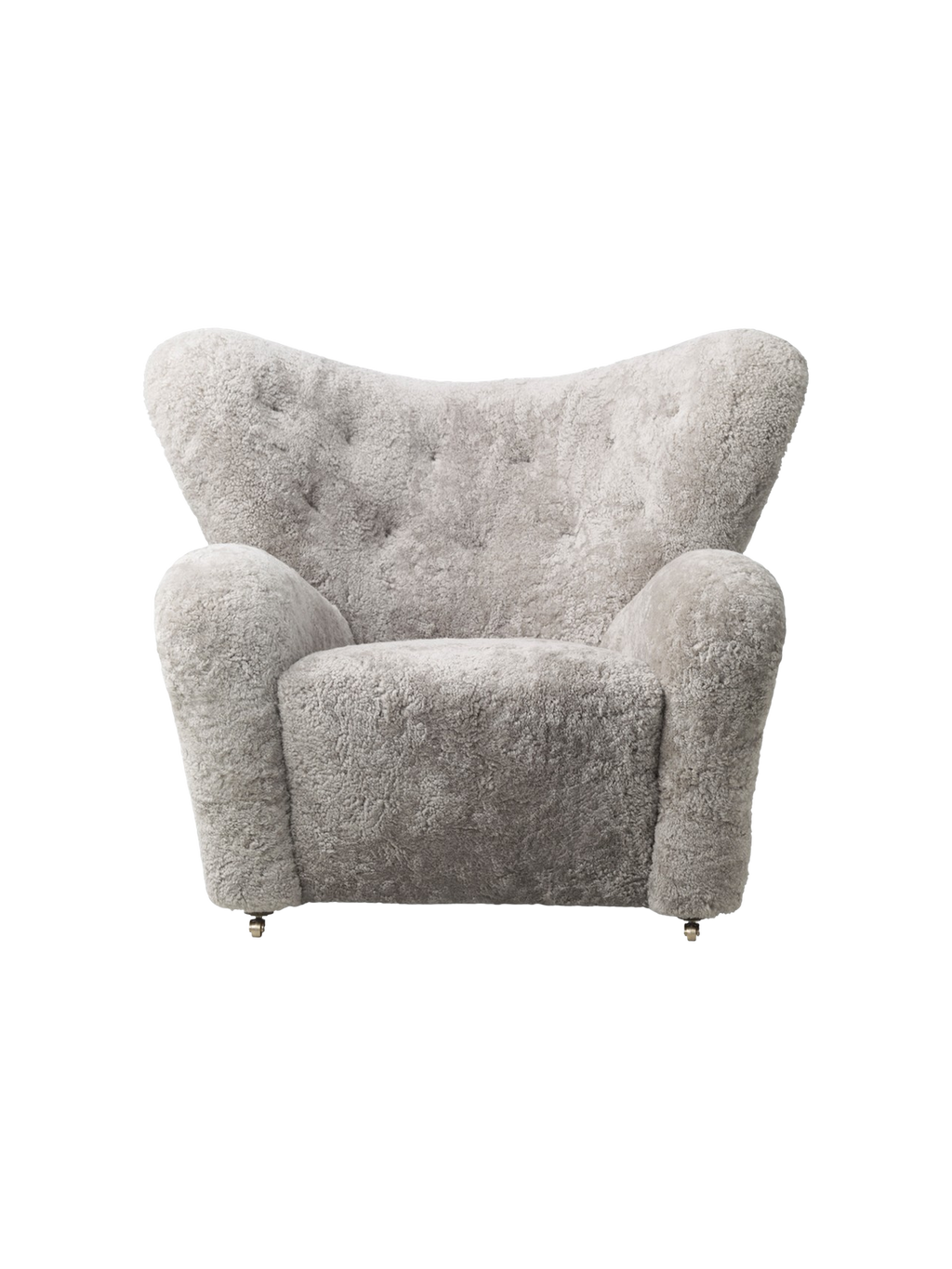 Lounge Chair in Sheepskin Curved Armchair, Oak Legs, Brass Casters