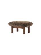 Ottoman in Sheepskin Cylindrical Legs, Versatile Use, 3 Wood Options