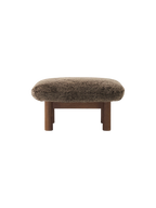 Ottoman in Sheepskin Cylindrical Legs, Versatile Use, 3 Wood Options