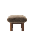 Ottoman in Sheepskin Cylindrical Legs, Versatile Use, 3 Wood Options