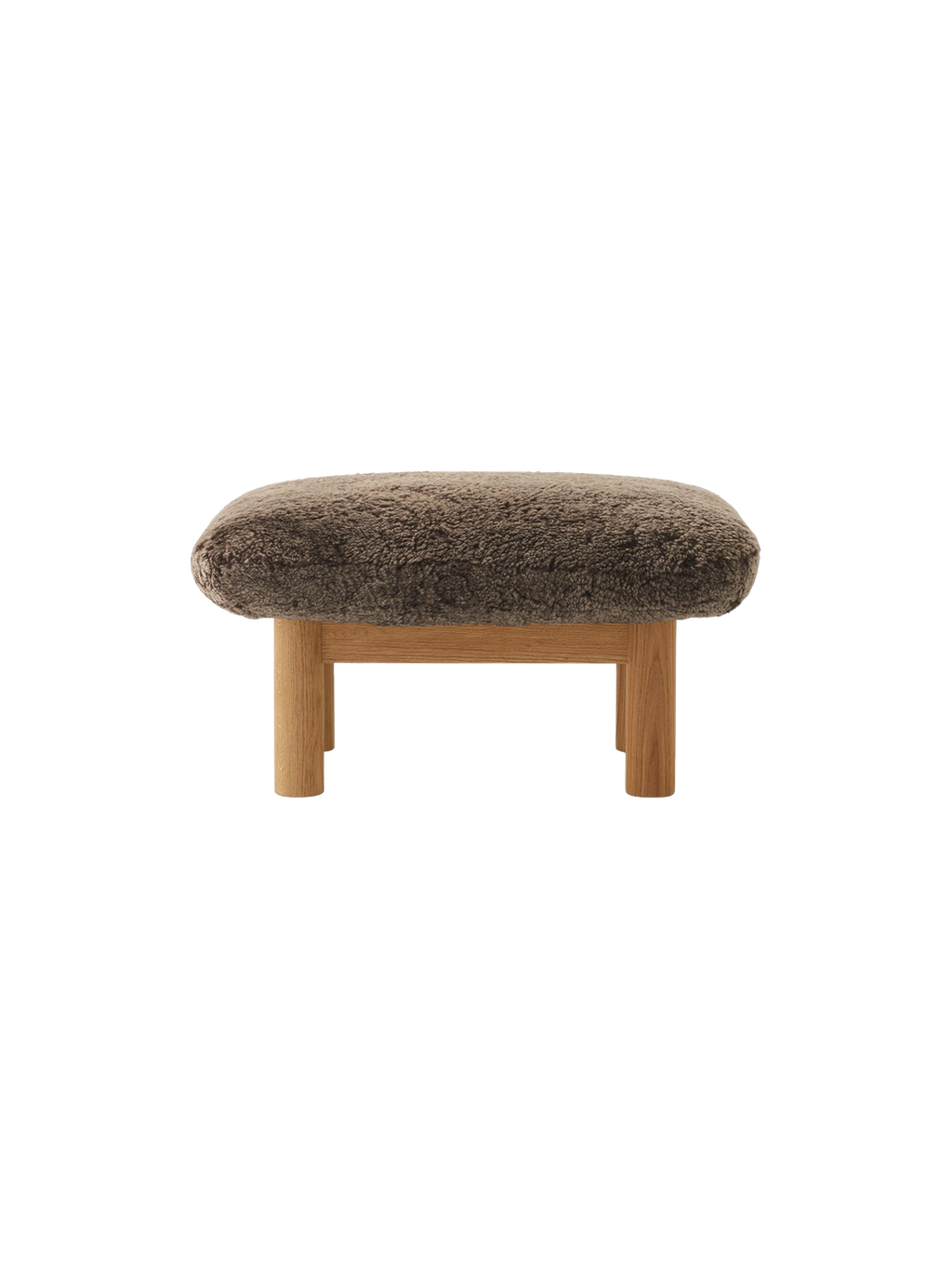 Ottoman in Sheepskin Cylindrical Legs, Versatile Use, 3 Wood Options