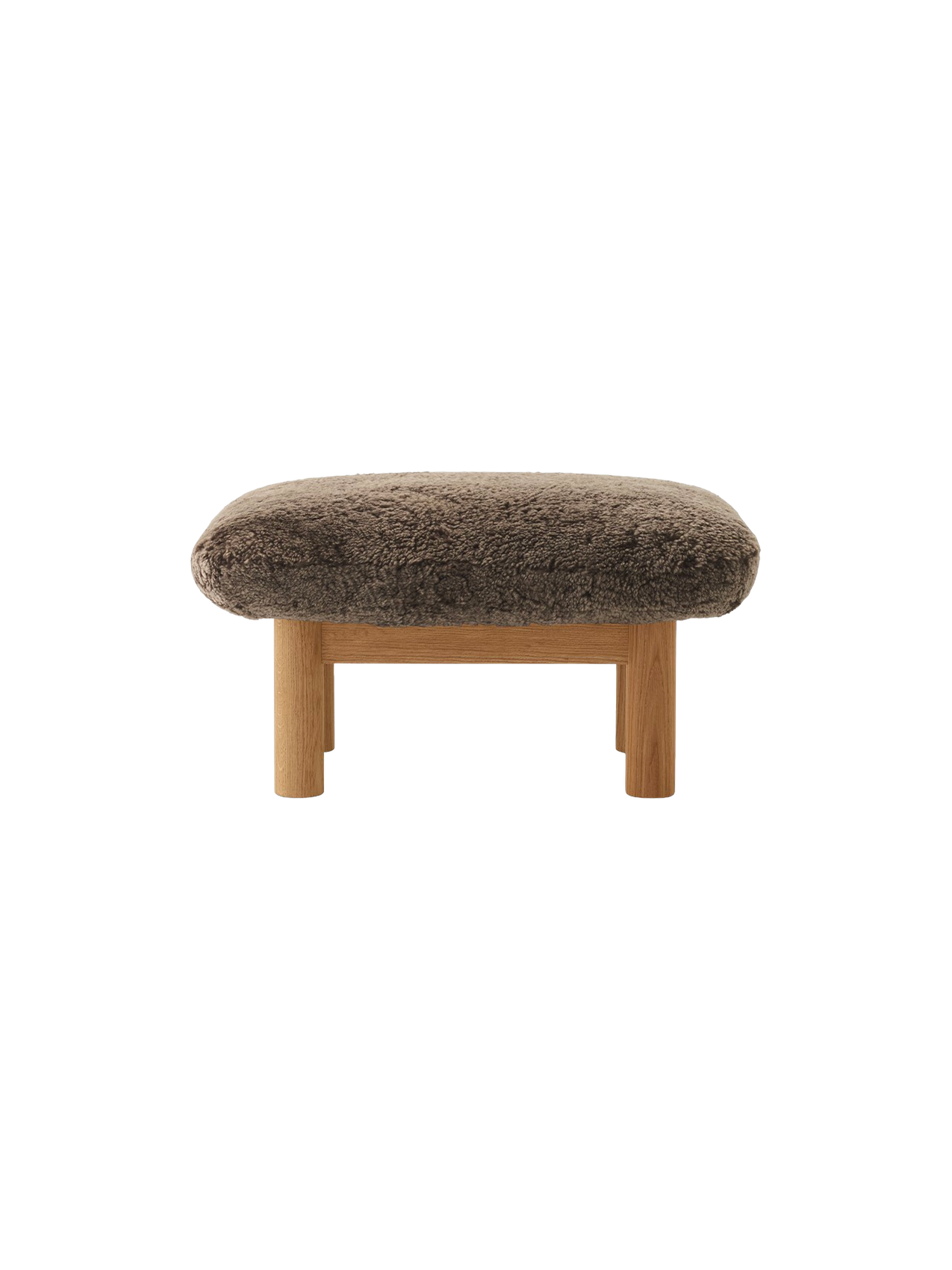 Ottoman in Sheepskin Cylindrical Legs, Versatile Use, 3 Wood Options