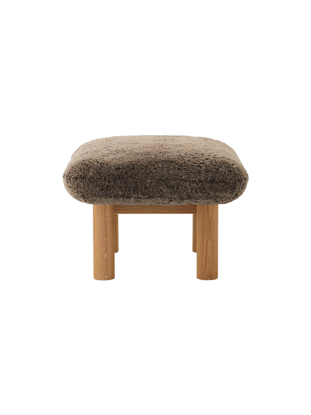 Ottoman in Sheepskin Cylindrical Legs, Versatile Use, 3 Wood Options