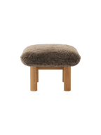 Ottoman in Sheepskin Cylindrical Legs, Versatile Use, 3 Wood Options