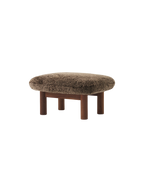 Ottoman in Sheepskin Cylindrical Legs, Versatile Use, 3 Wood Options
