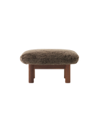 Ottoman in Sheepskin Cylindrical Legs, Versatile Use, 3 Wood Options