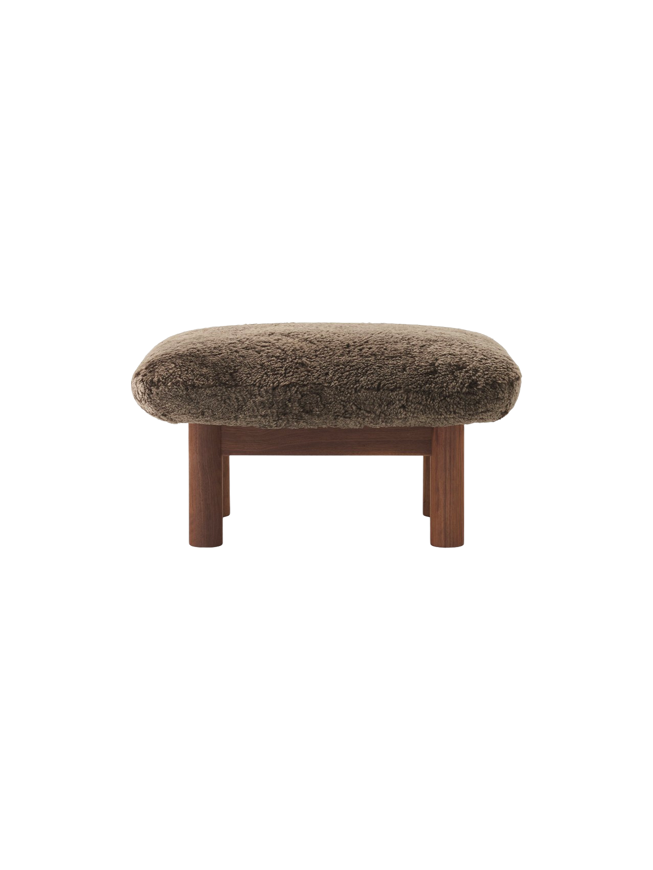 Ottoman in Sheepskin Cylindrical Legs, Versatile Use, 3 Wood Options