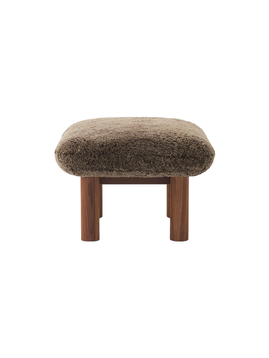 Ottoman in Sheepskin Cylindrical Legs, Versatile Use, 3 Wood Options