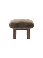 Ottoman in Sheepskin Cylindrical Legs, Versatile Use, 3 Wood Options